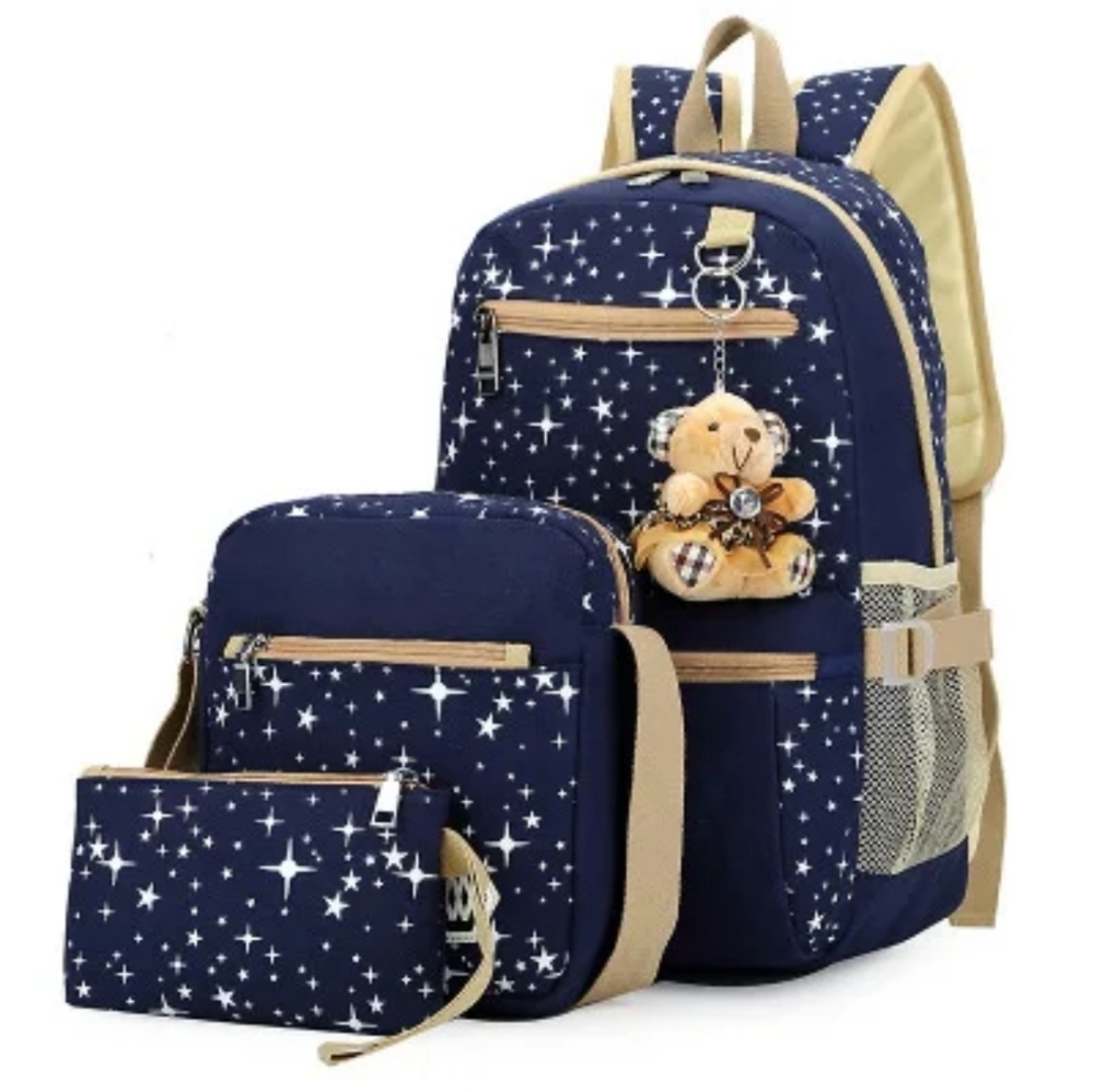 NWT BLUE TEDDY BEAR DESIGN 3 PIECE BACKPACK SET
